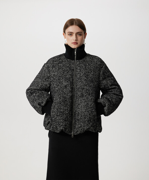фото Куртка оверсайз из фактурного твида "в елочку" черная glvr (xl)