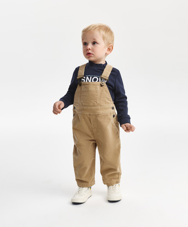 фото Полукомбинезон для мальчика из микровельвета бежевый gulliver (92-52) gulliver baby