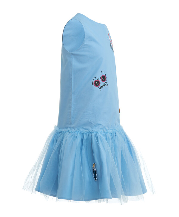 Голубое платье с юбкой из сетки Button Blue