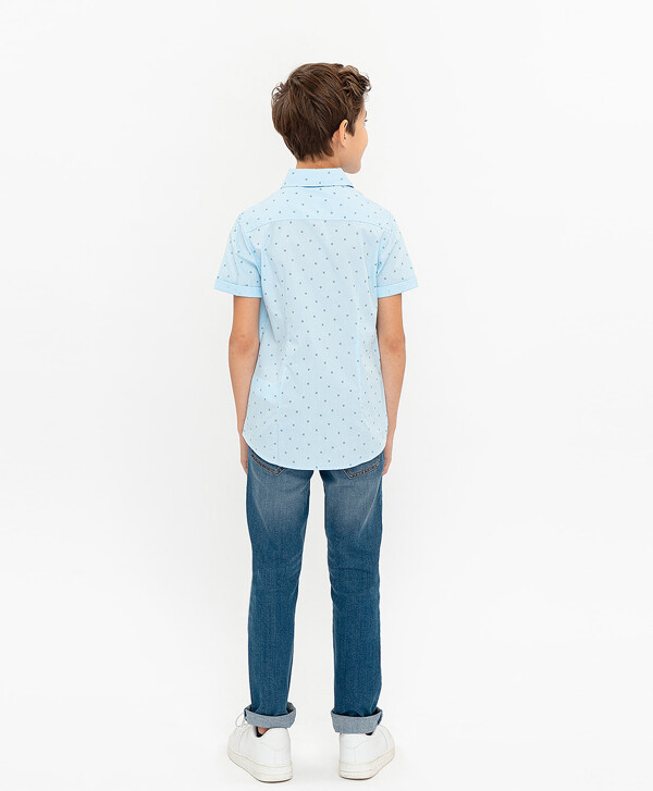 Голубая нарядная рубашка с коротким рукавом Button Blue