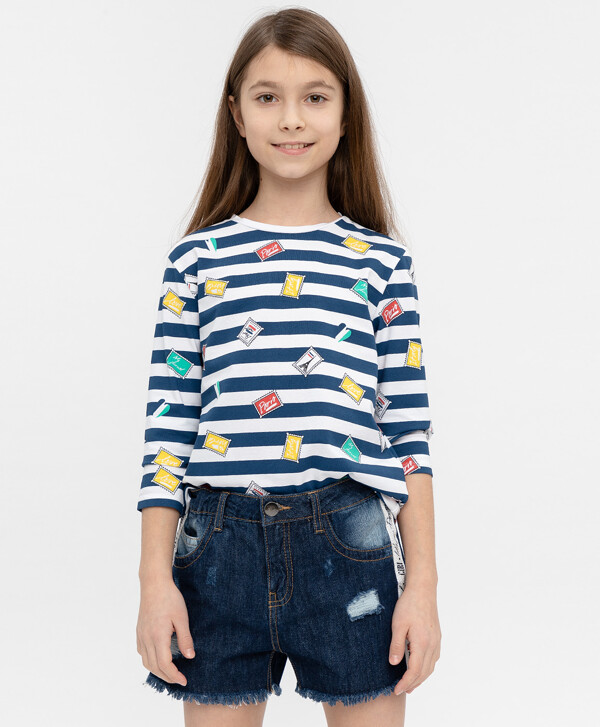 Футболка в полоску с длинным рукавом Button Blue