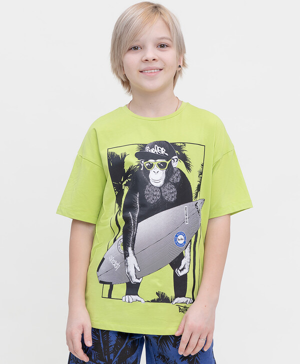 Футболка со спущенным плечом салатовая Button Blue