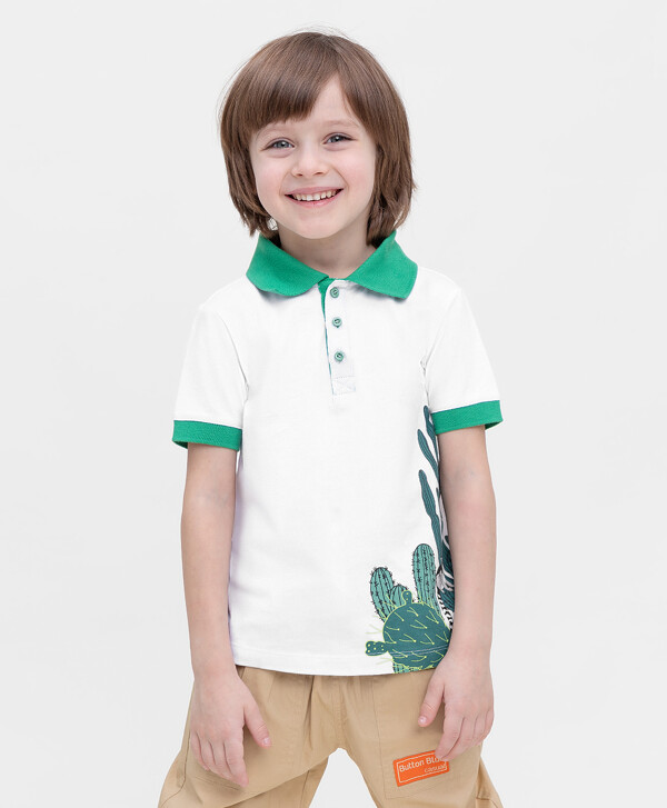 Футболка-поло из 100% хлопка с контрастным принтом белая Button Blue