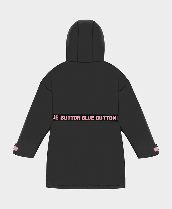Пальто оверсайз с флисовой подкладкой и брендированным ремнем черное Button Blue