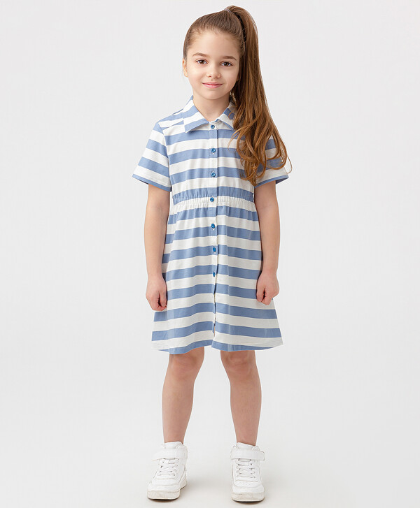 Платье с коротким рукавом в полоску Button Blue