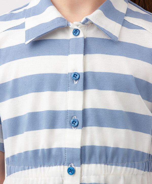 Платье с коротким рукавом в полоску Button Blue