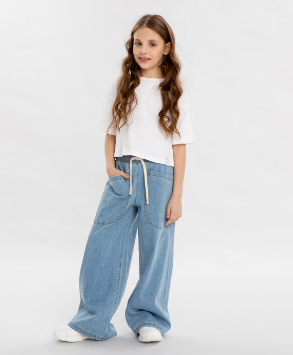 Джинсы relaxed fit с карманами голубые для девочки Button Blue