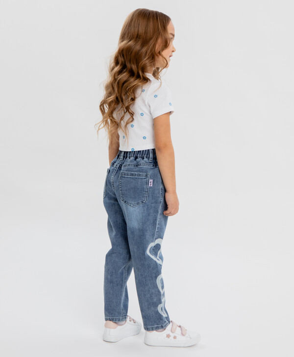 Джинсы straight fit с принтом голубые для девочки Button Blue