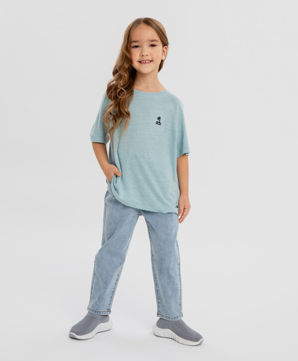 Джинсы carrot fit голубые для девочки Button Blue