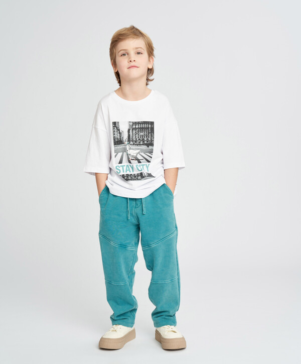 Брюки спортивные детские бирюзовые с потертостями Button Blue
