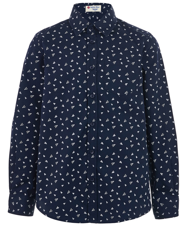 Синяя рубашка с орнаментом "Самолетик" Button Blue
