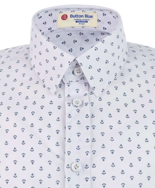 Белая рубашка с орнаментом "Якоря" Button Blue