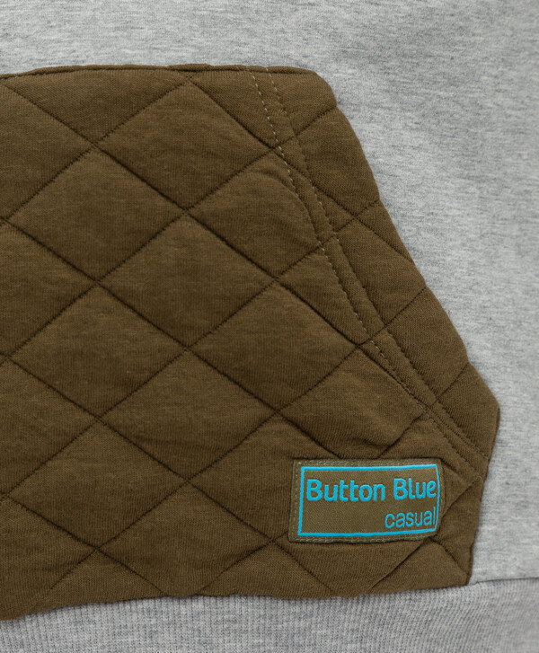 Худи серое с карманом из отделочной ткани Button Blue
