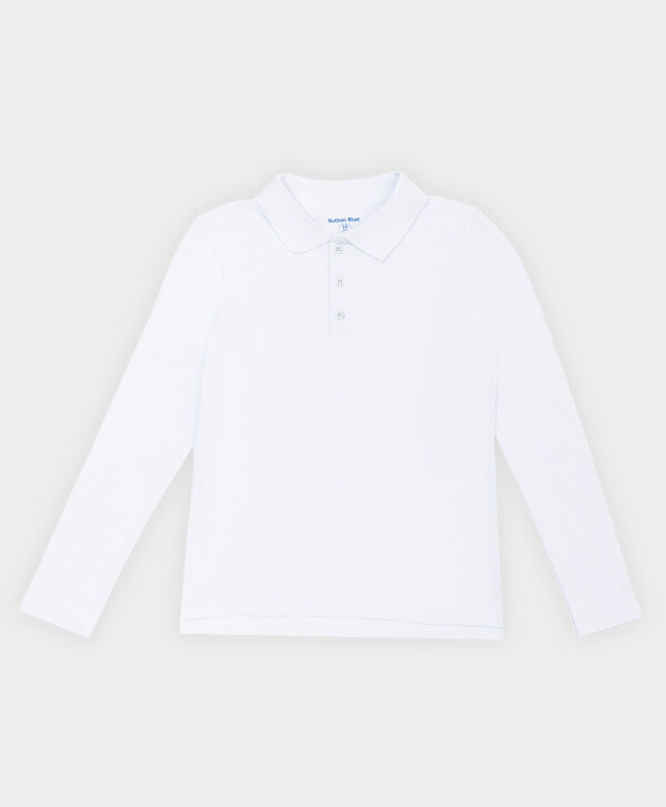 Поло белое с длинным рукавом Button Blue