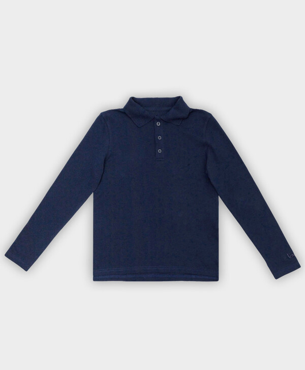 Поло синее с длинным рукавом Button Blue