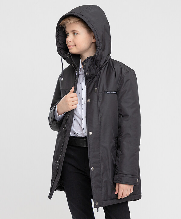 Пальто черное с капюшоном Button Blue