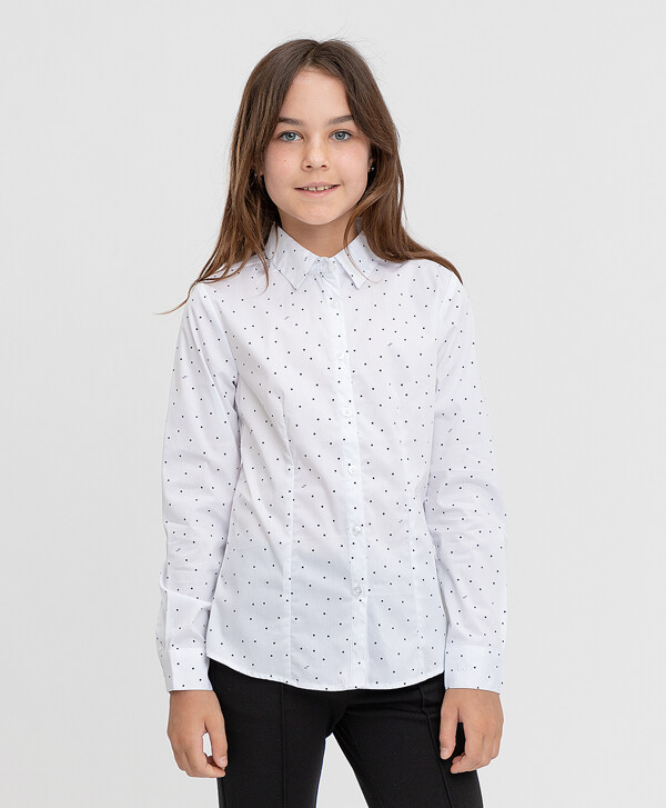 Блузка с рисунком и удлиненной спинкой белая Button Blue