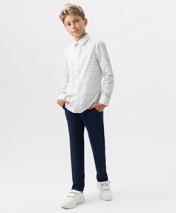 Брюки классические из трикотажа прямого кроя синие Button Blue