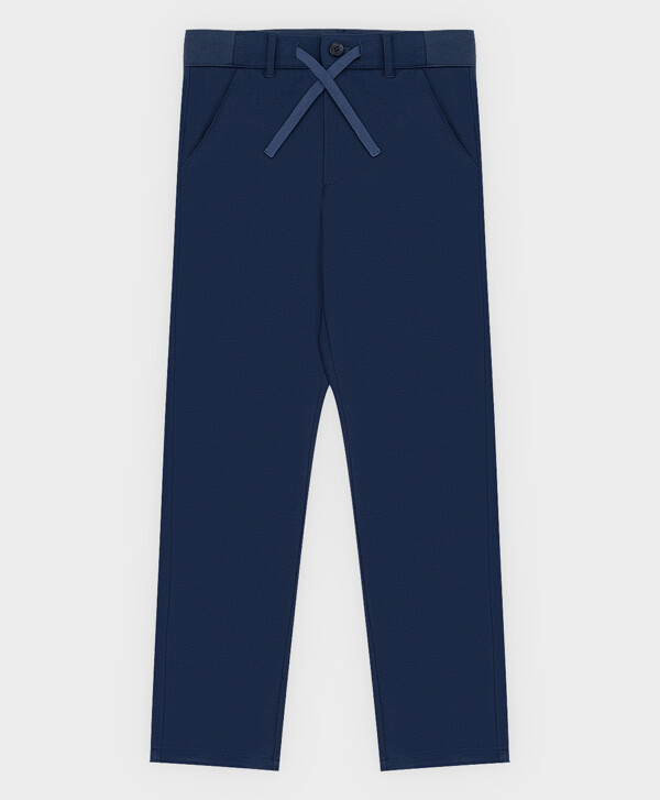 Брюки классические из трикотажа прямого кроя синие Button Blue