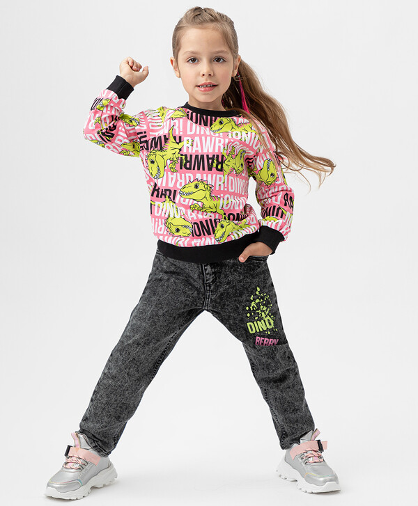 Джинсы mom fit с декором серые Button Blue