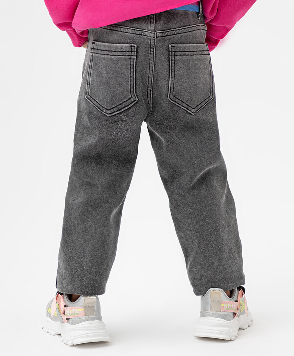 Джинсы mom fit с флисовой подкладкой и декором серые Button Blue