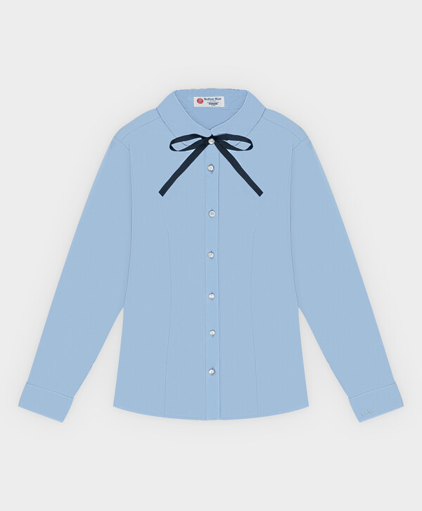 Блузка классическая со съемным бантом голубая Button Blue