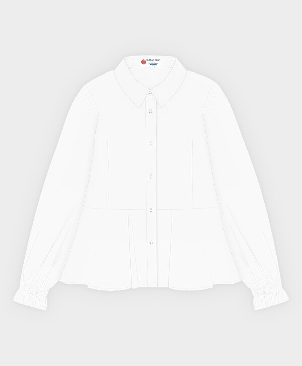 Блузка классическая с баской белая Button Blue