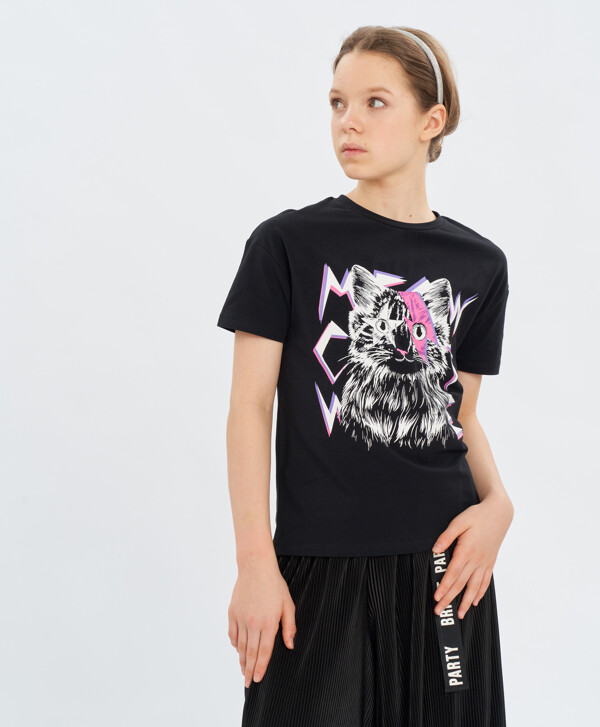 Футболка с принтом черная Button Blue