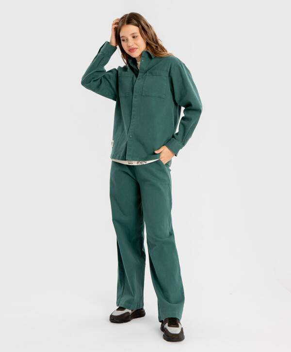 Брюки прямые Straight fit с поясом на резинке зеленые детские Button Blue