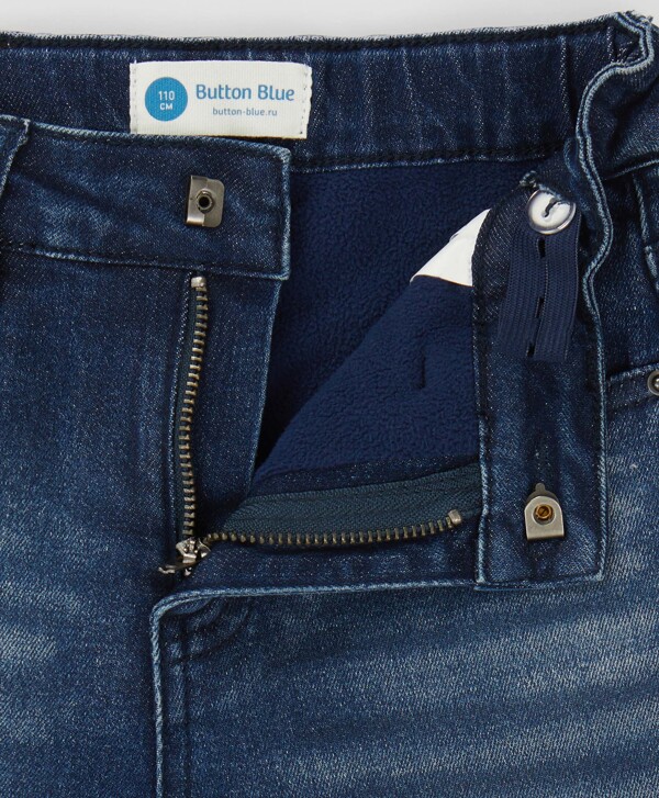 Джинсы утепленные прямые с эффектом варки синие детские Button Blue
