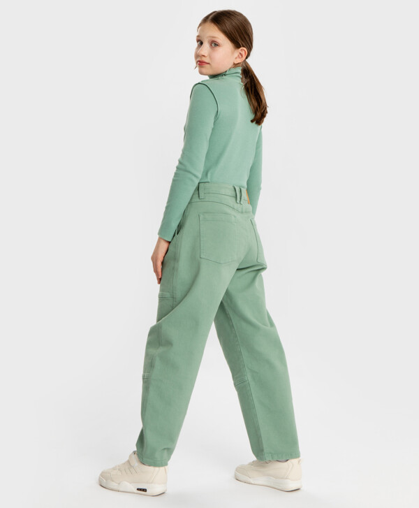 Джинсы свободные Baggy с защипами зеленые детские Button Blue