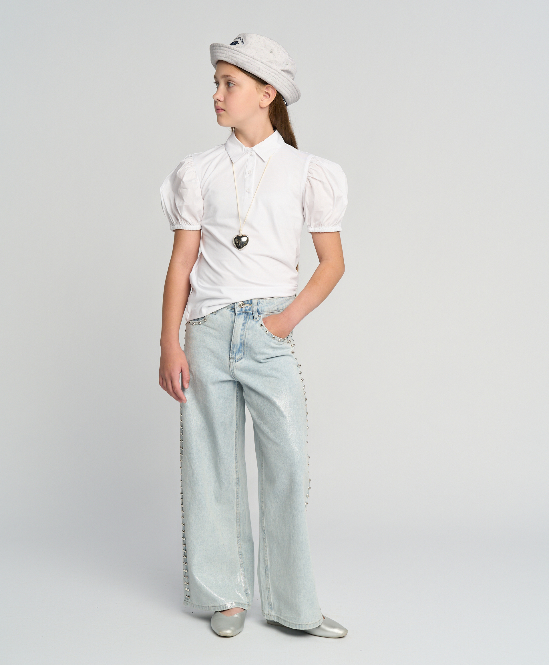 Блузка с короткими рукавами-фонариками белая Button Blue