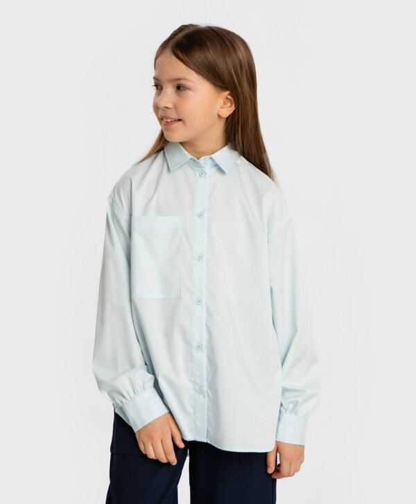 Блузка с длинным рукавом и отложным воротником голубая Button Blue