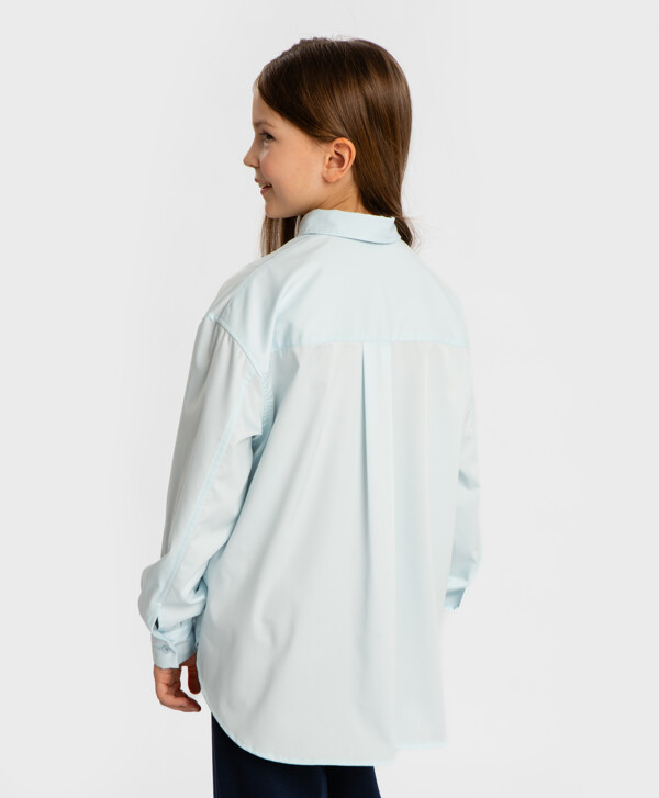 Блузка с длинным рукавом и отложным воротником голубая Button Blue