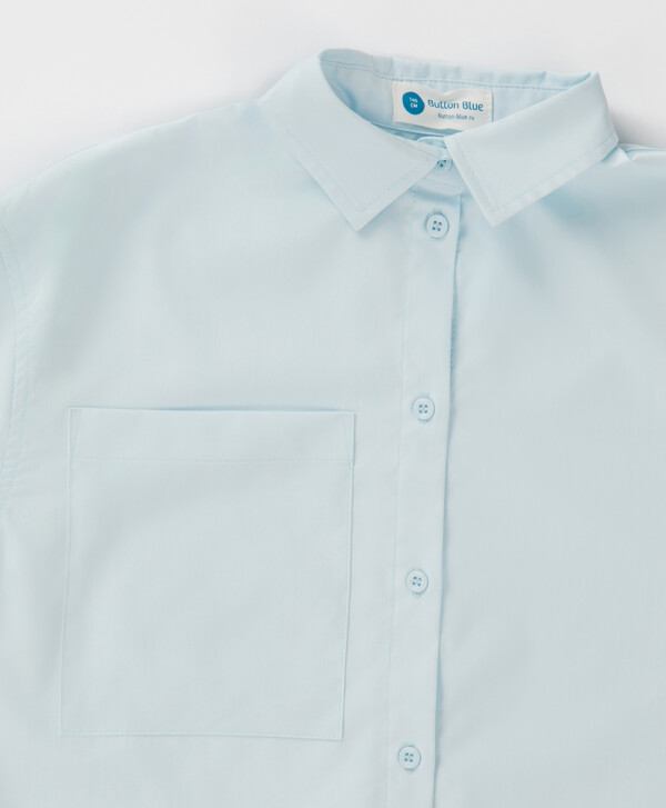 Блузка с длинным рукавом и отложным воротником голубая Button Blue
