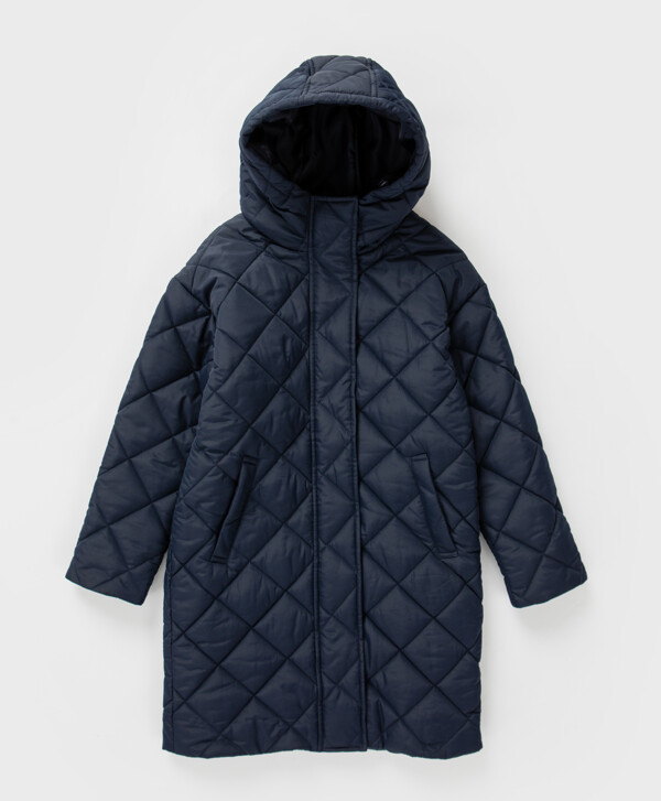Пальто стеганое с капюшоном демисезонное синее для девочки Button Blue