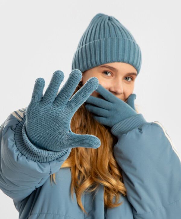 Перчатки вязаные однослойные синие Button Blue