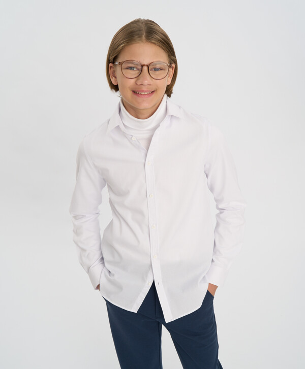 Рубашка из фактурного текстиля с отложным воротником белая Button Blue