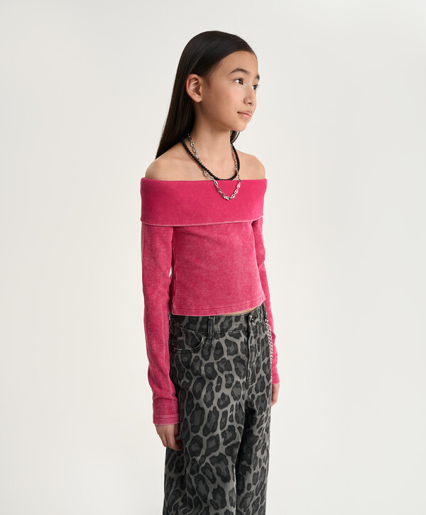 Футболка для девочки приталенного силуэта из риба фуксия Gulliver