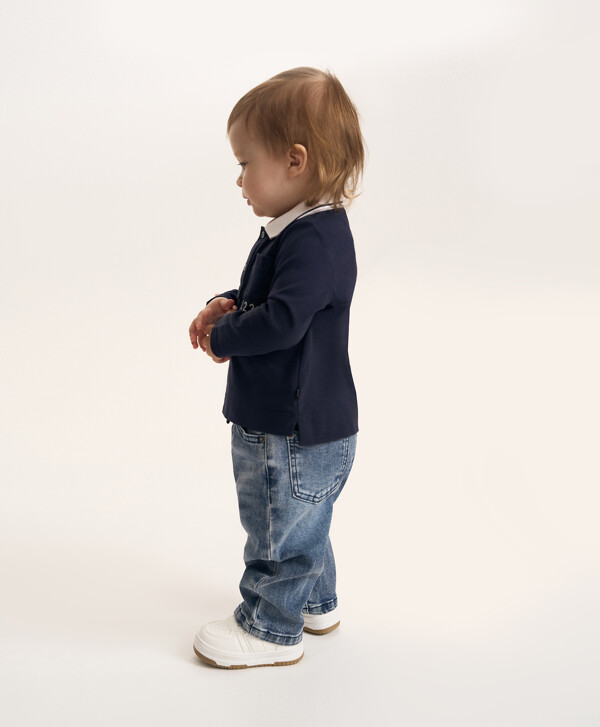Джинсы для мальчика с поясом на резинке синие Baby Gulliver