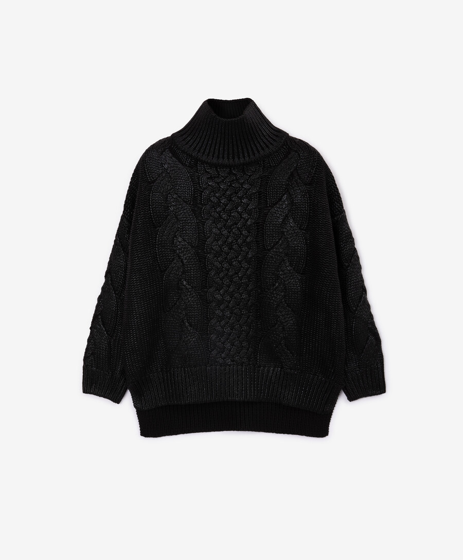 Свитер вязаный с ламинированной фактурой черный Gulliver