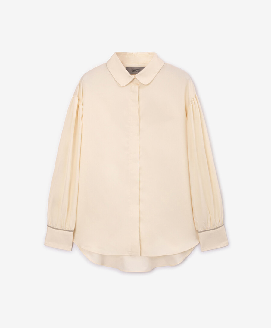 Блузка oversize с длинным рукавом текстильная белая для девочки Gulliver Select