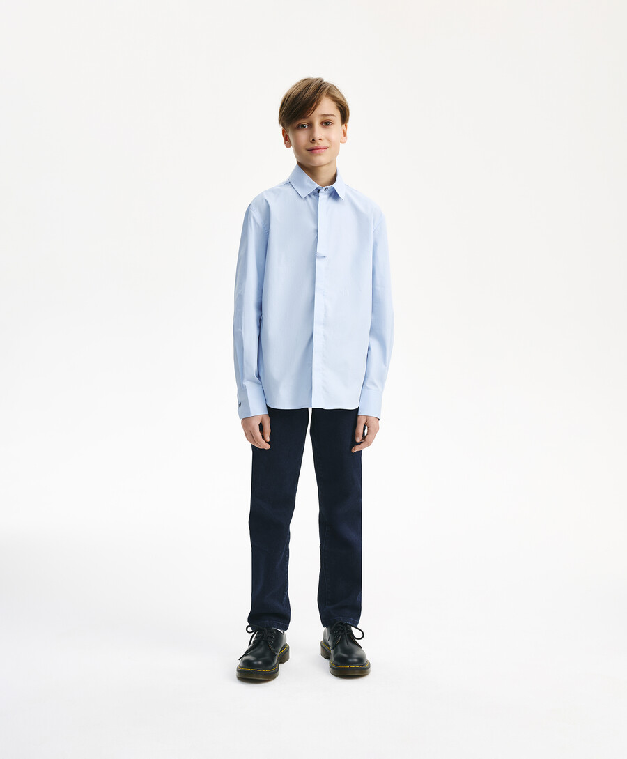 Рубашка для мальчика с длинным рукавом прямого силуэта голубая Gulliver