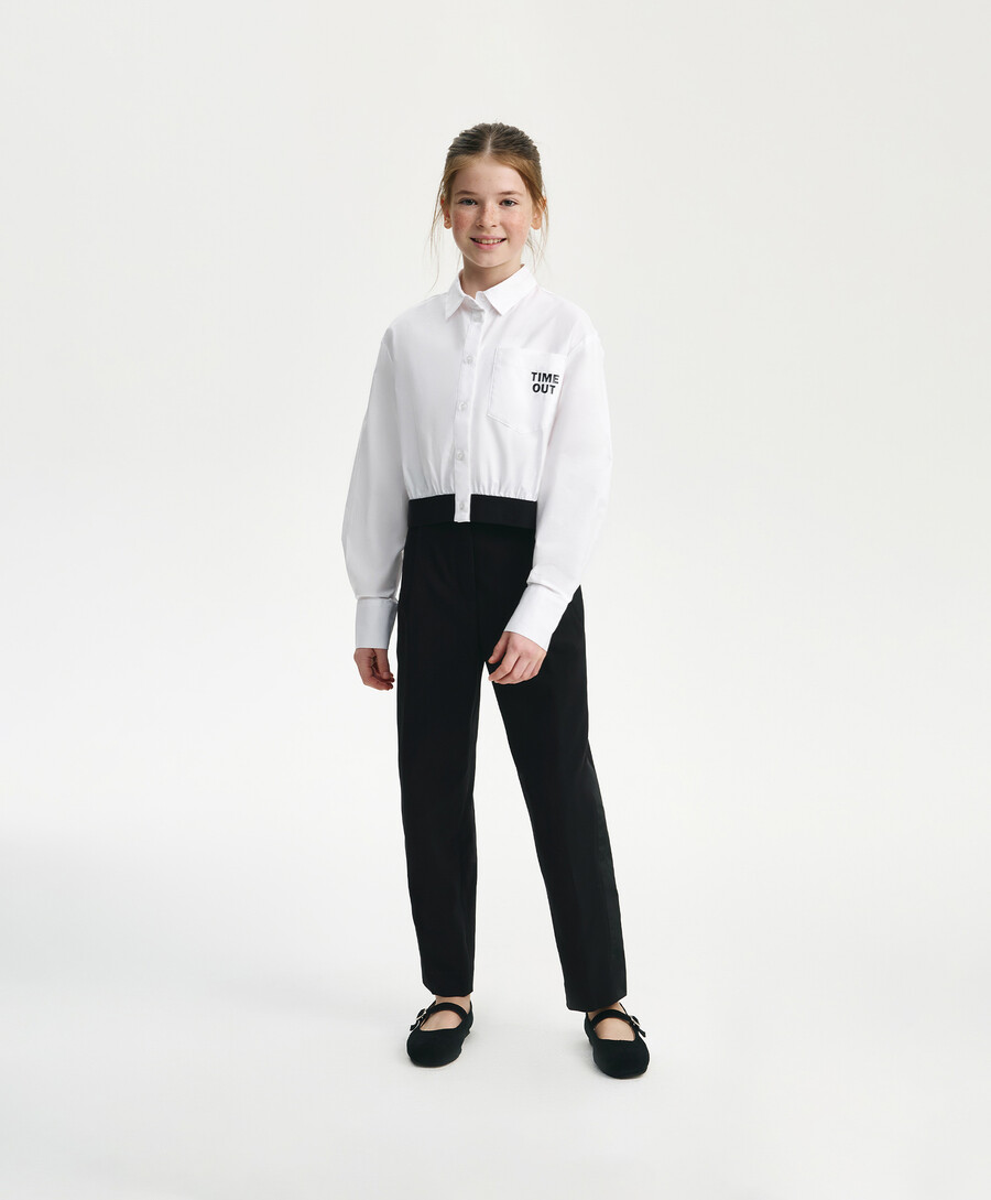 Блузка для девочки с длинным рукавом укороченная белая Gulliver
